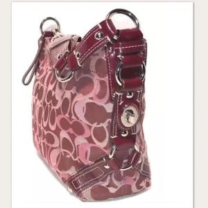 Coach Carly canvas shoulder bag burgundy